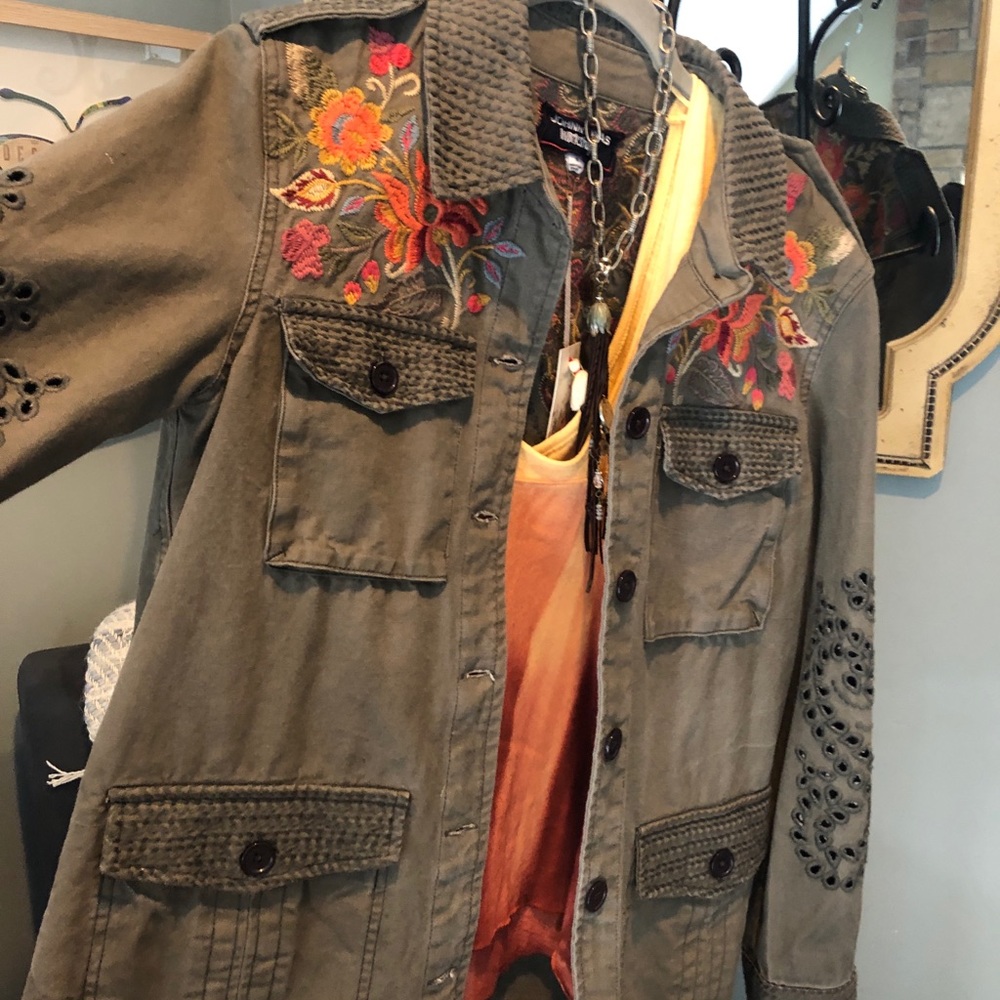 Johnny Was Eyelet Military Jacket S